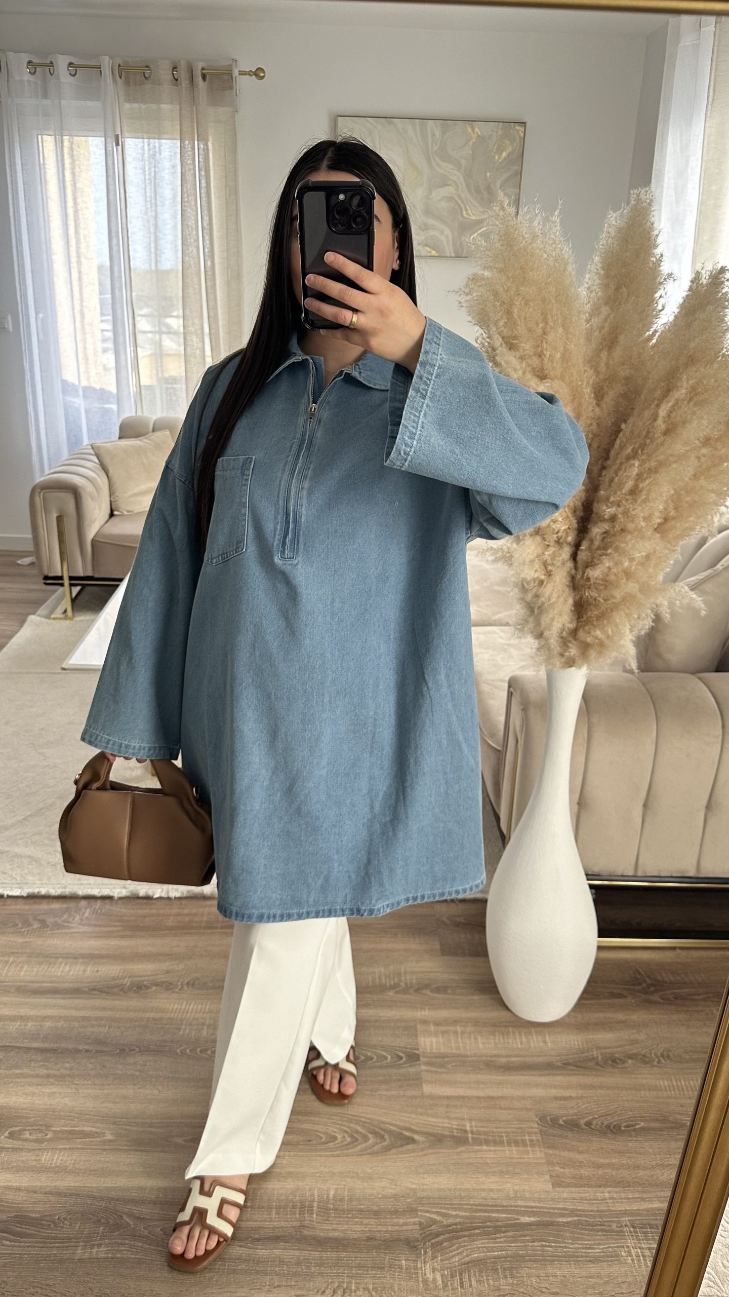 Haut en jean à zip | Bleu Clair