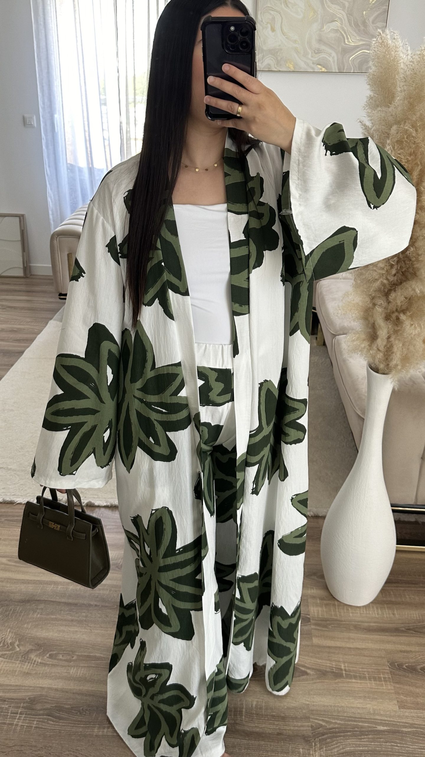 Ensemble kimono et pantalon imprimé | kaki