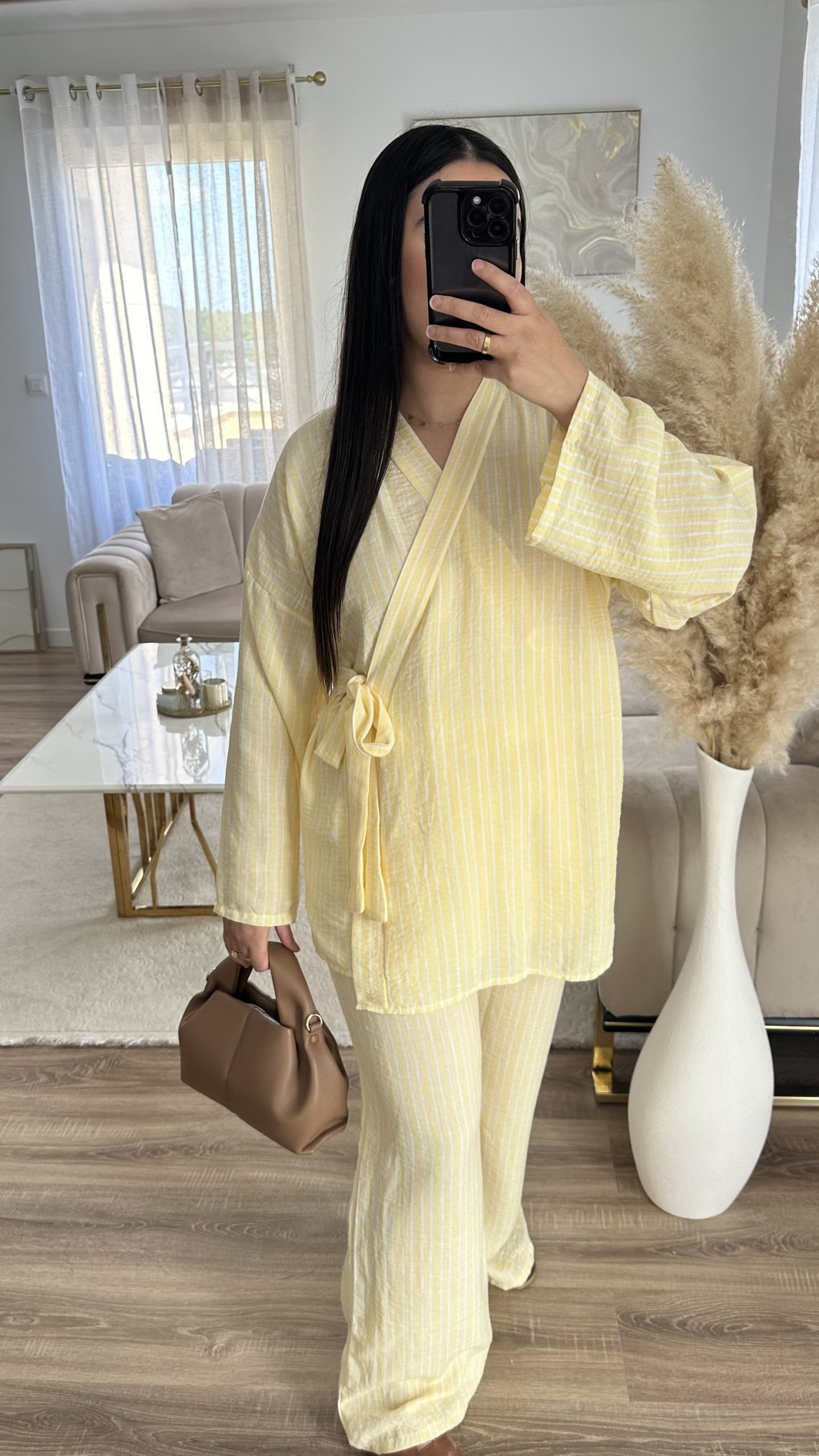 Ensemble cache cœur rayé | jaune