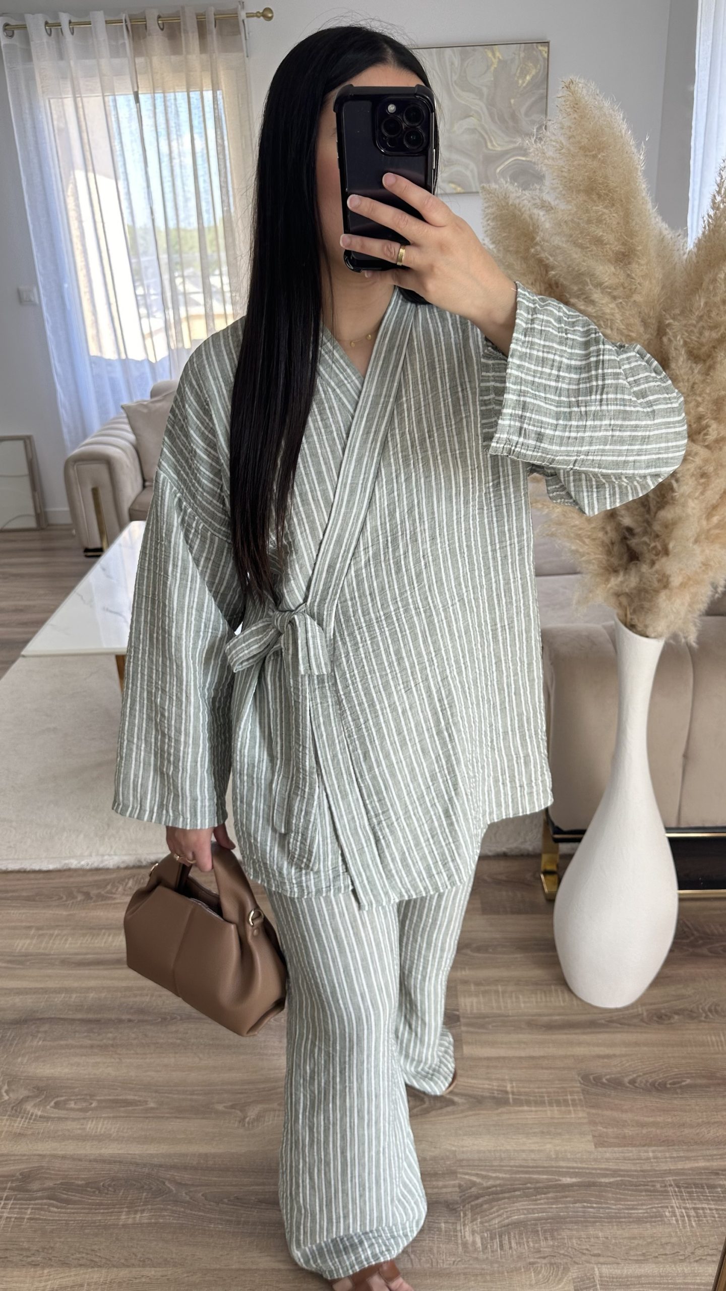 Ensemble cache cœur rayé | kaki