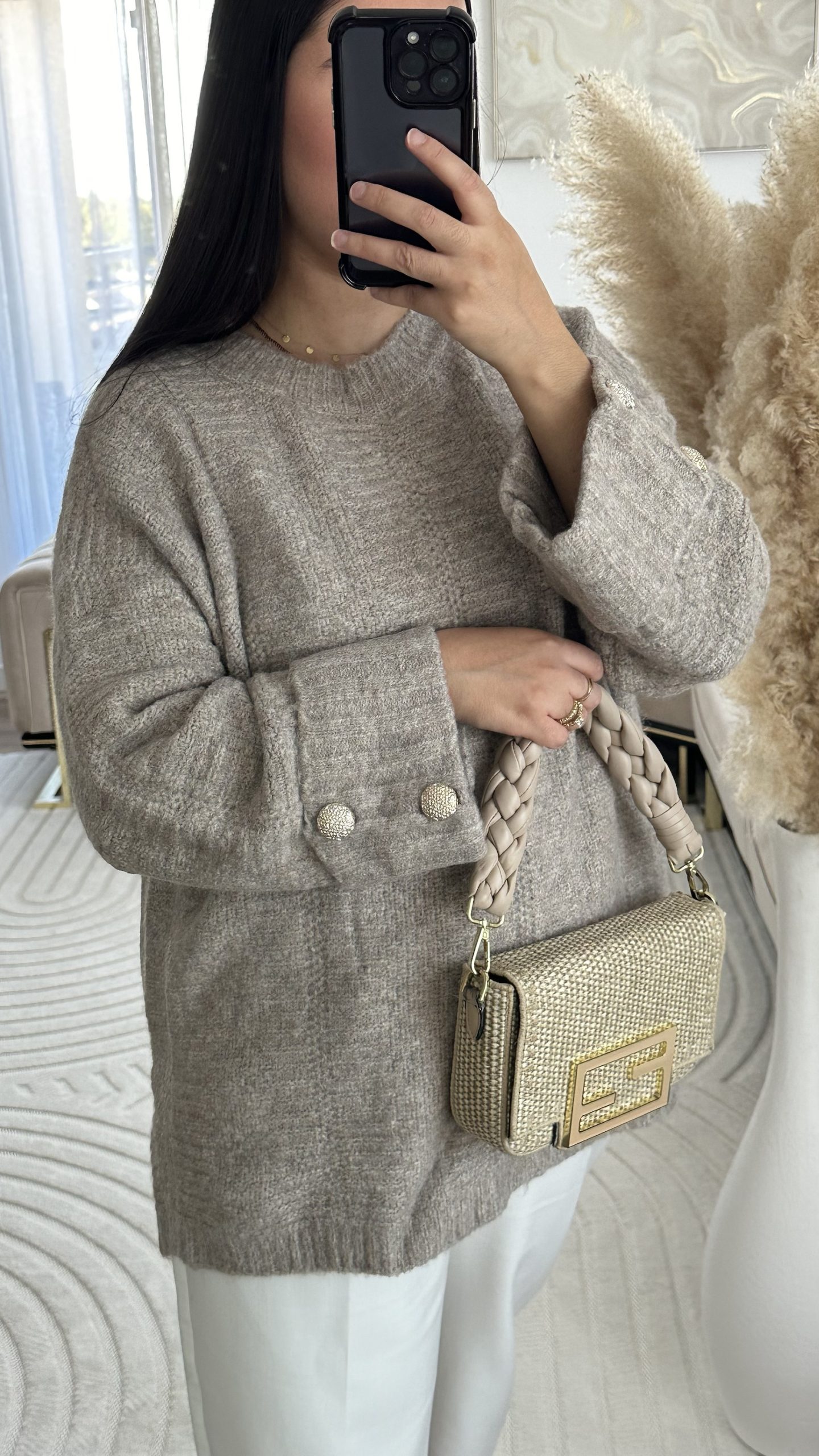 Pull détails manche dorée | Taupe