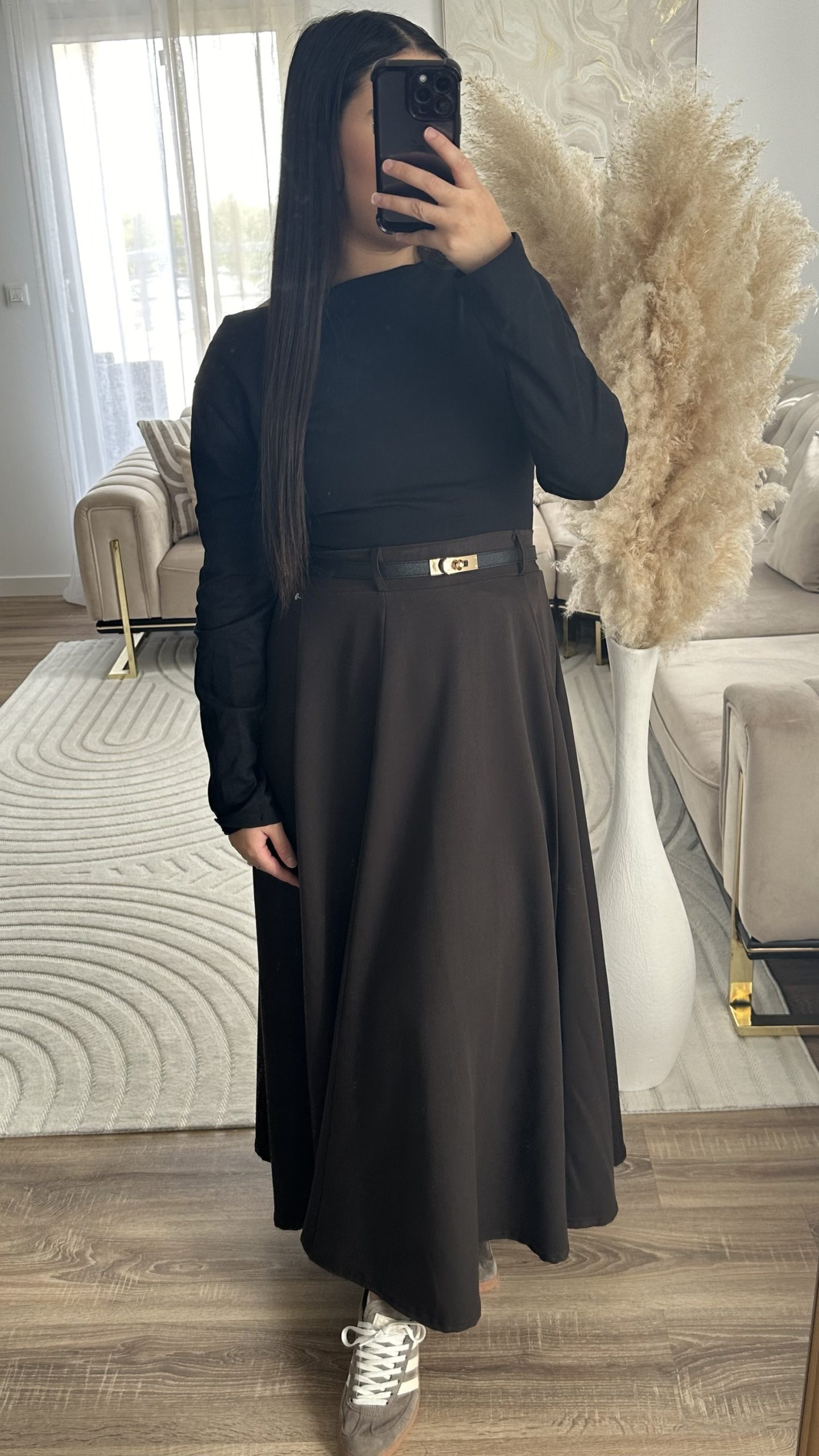 Jupe longue évasée | marron