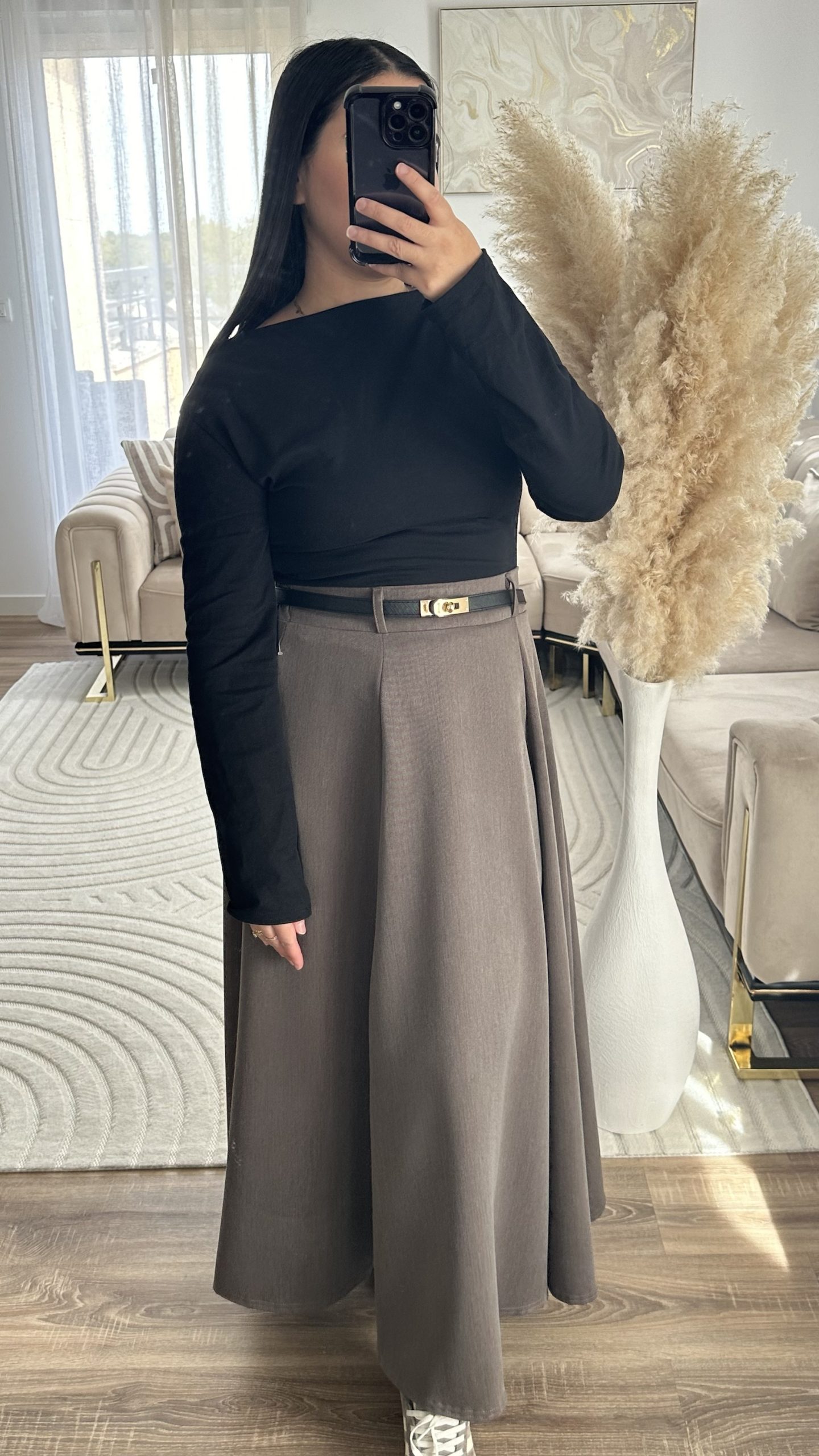 Jupe longue évasée | taupe