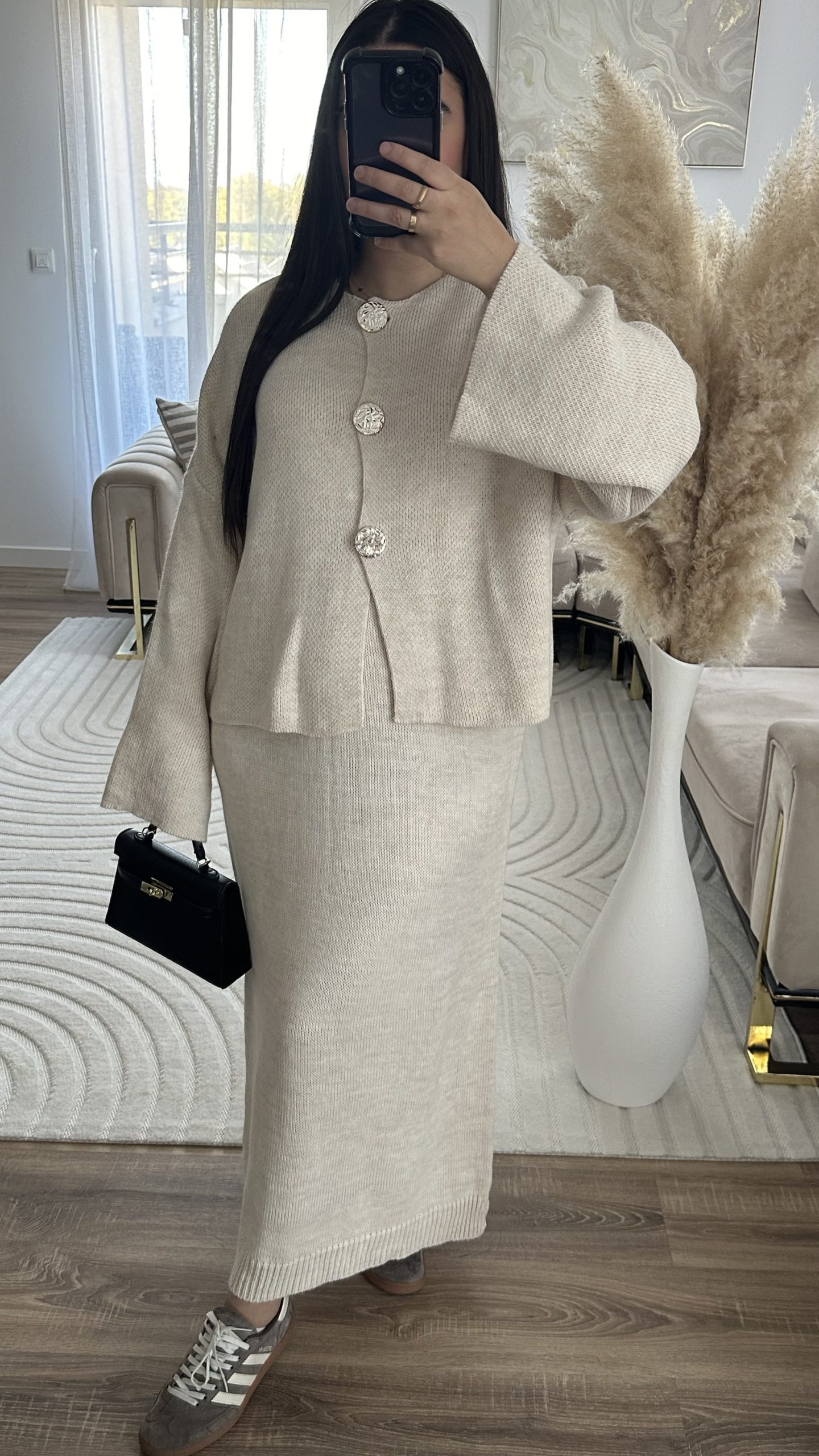 Ensemble sous robe maille et gilet | beige