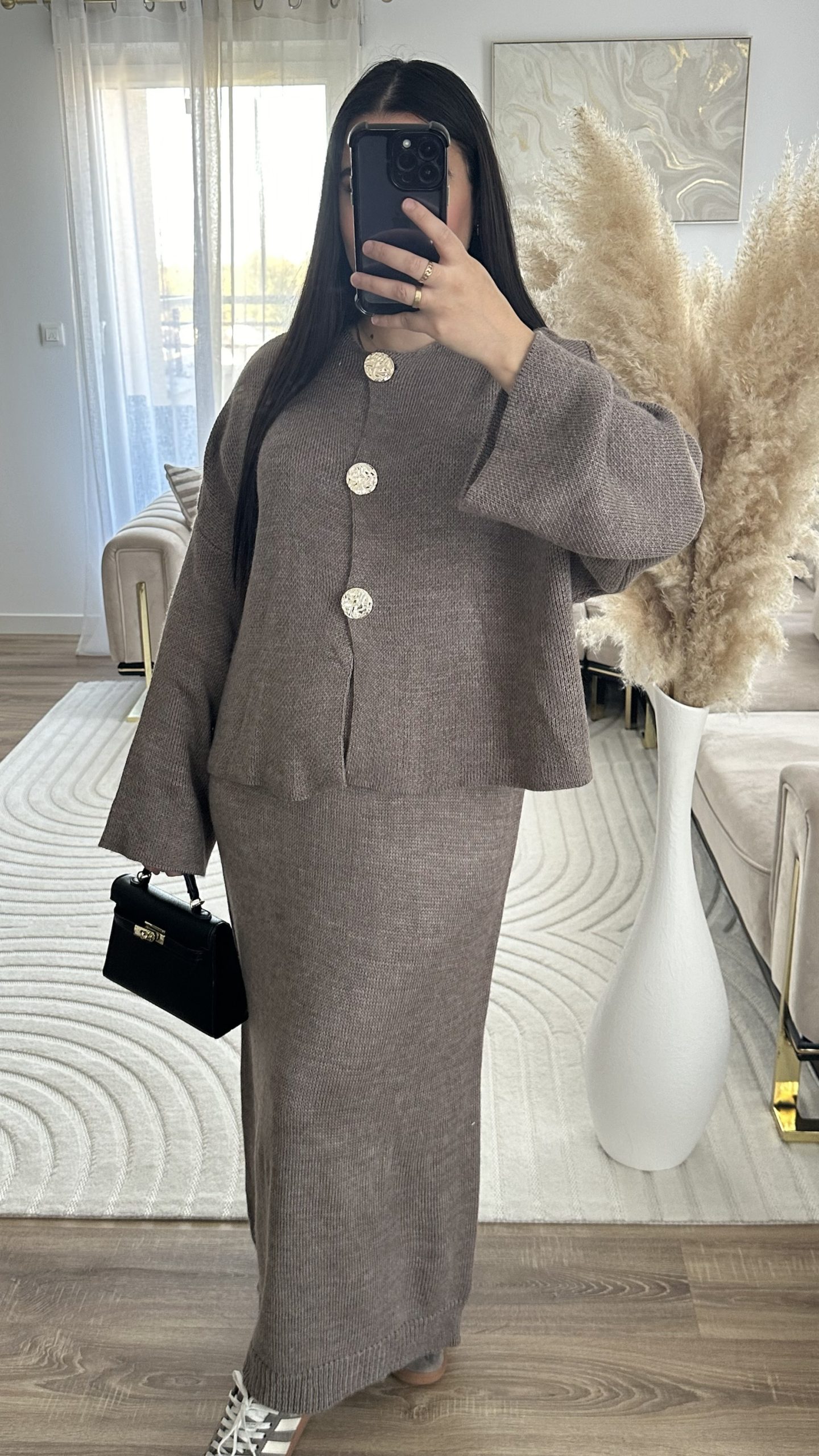 Ensemble sous robe maille et gilet | taupe