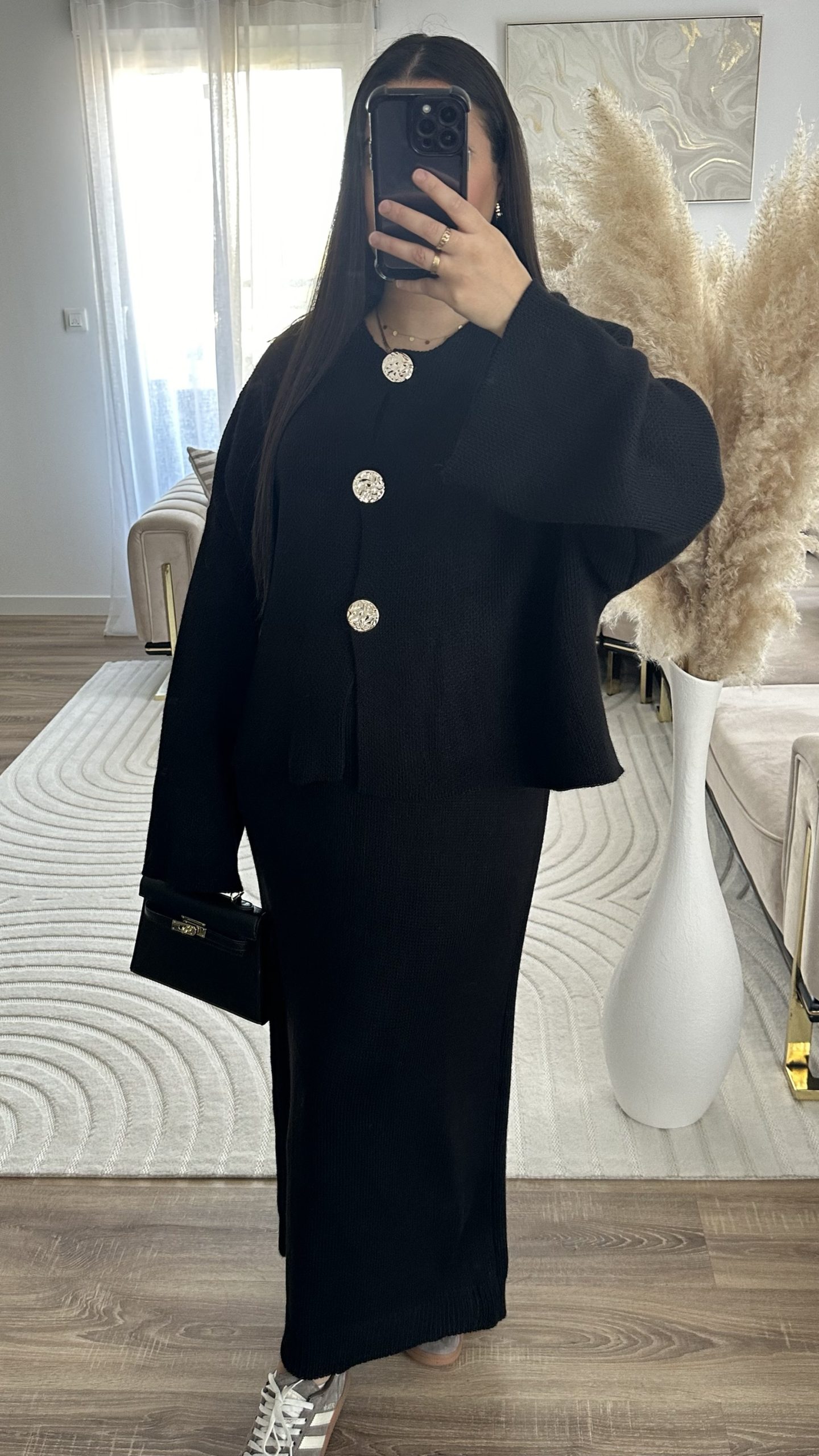 Ensemble sous robe maille et gilet | noir