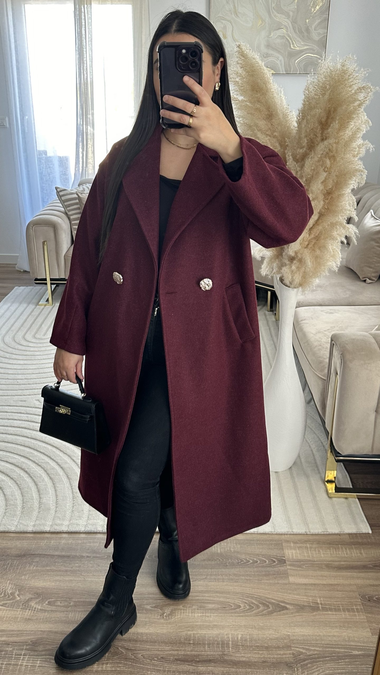 Manteau bouton dorée | bordeaux