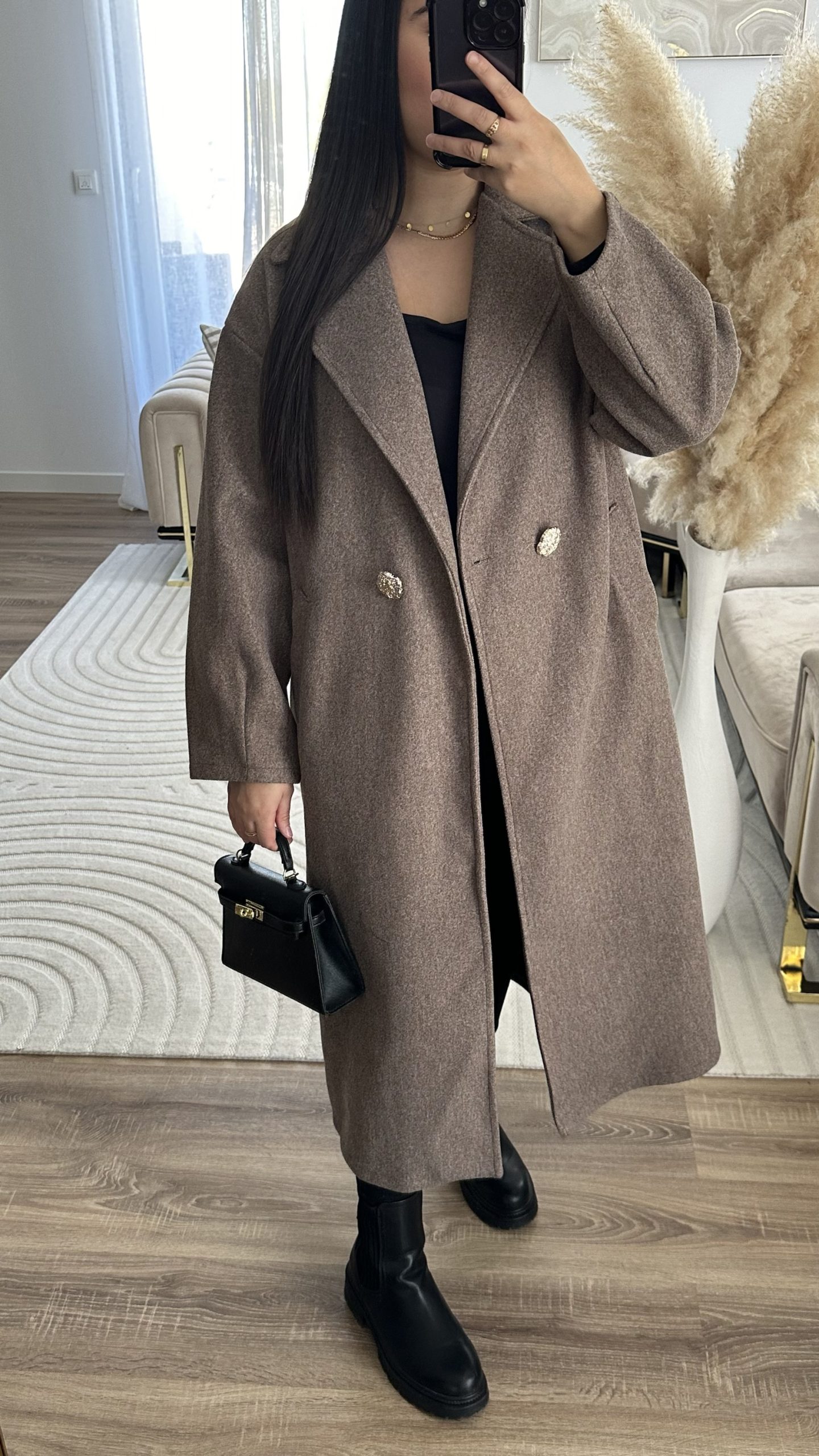 Manteau bouton dorée | taupe